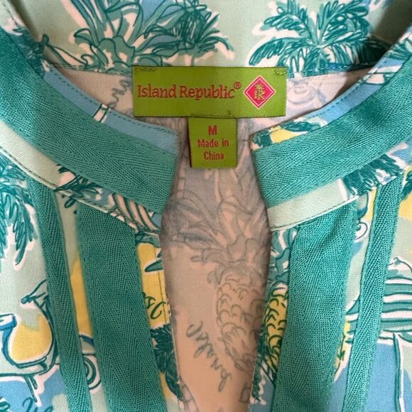 Island Republic Teal and Yellow Tropical Blouse - Picture 3 of 6